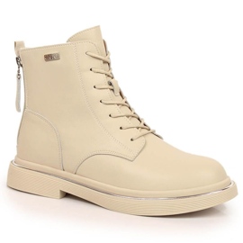 Bottes à lacets en cuir avec une fermeture éclair isolée Goe W INT1592A beige