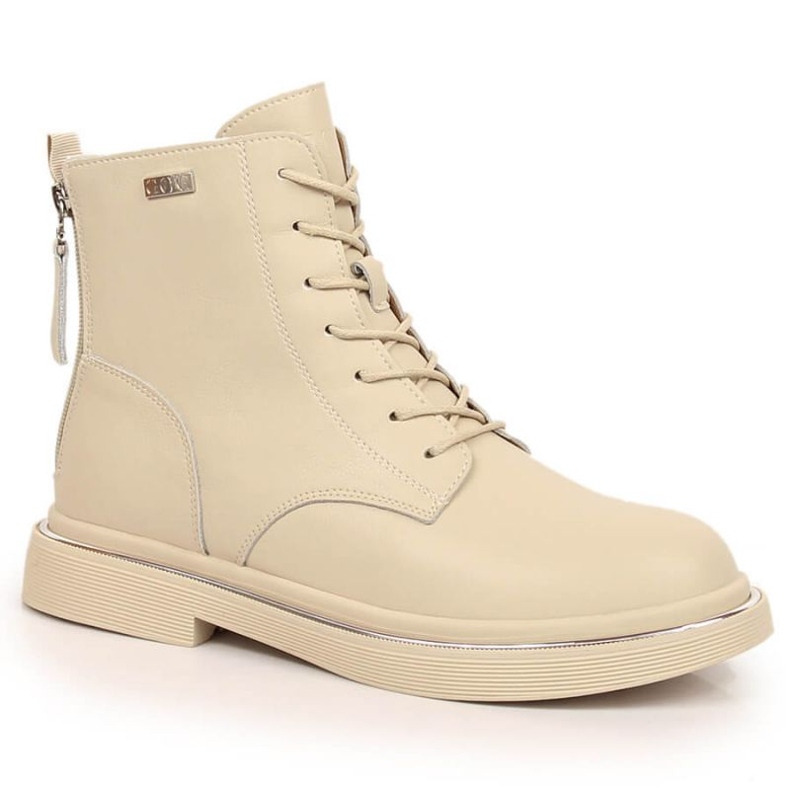 Bottes à lacets en cuir avec une fermeture éclair isolée Goe W INT1592A beige