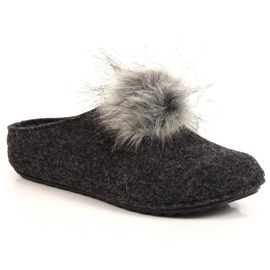 Chaussons gris confortables avec pompon Panto Fino W INT1767A noir