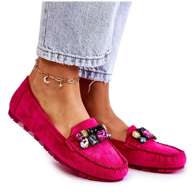 PS1 Mocassins femme en daim avec décorations Fuchsia Janetta rose