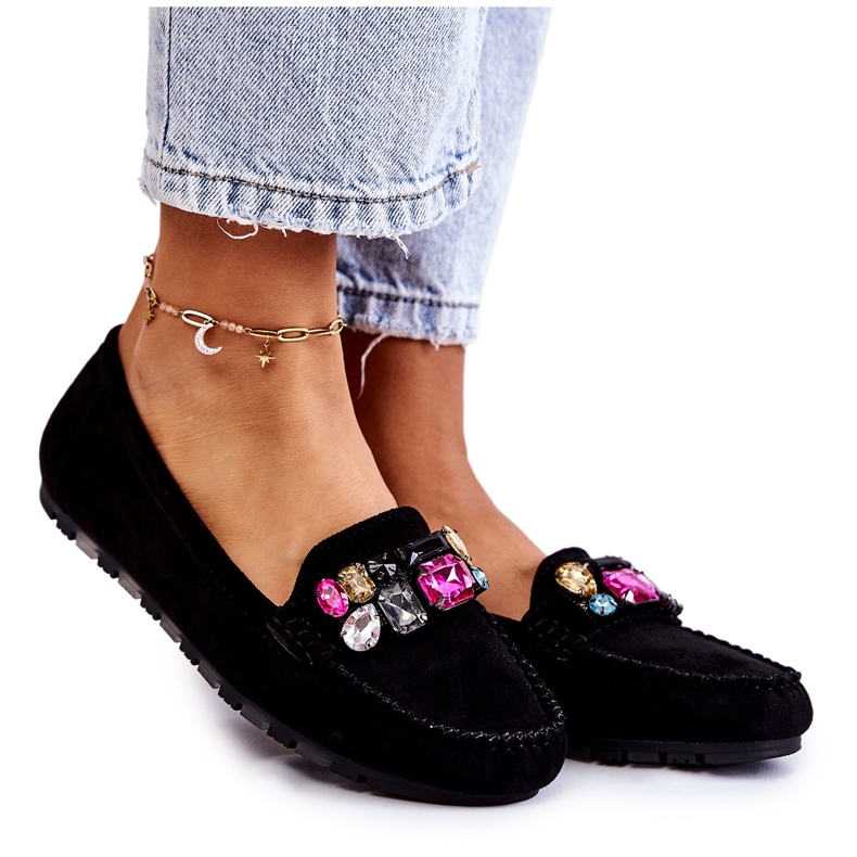PS1 Mocassins en daim pour femmes avec ornements Janetta noirs le noir