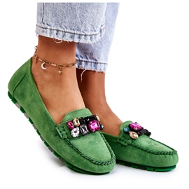 PS1 Mocassins femme en daim avec décorations Janetta vertes