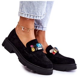 PS1 Mocassins Femme En Daim Avec Décoration Noir Karlott