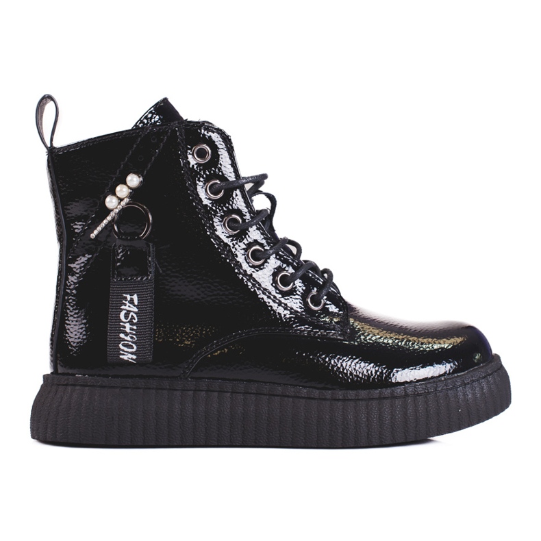 Bottes pour filles en cuir verni sur la plateforme Shelovet le noir