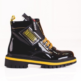 Bottines en cuir verni pour fille avec empiècements Shelovet jaunes le noir Bottines en cuir verni pour fille avec empiècements Shelovet jaunes le noir