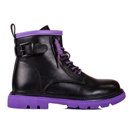 Bottines fille Shelovet noires à semelles violettes