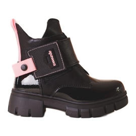 Boots fille laquées noires avec empiècements Shelovet roses le noir Boots fille laquées noires avec empiècements Shelovet roses le noir