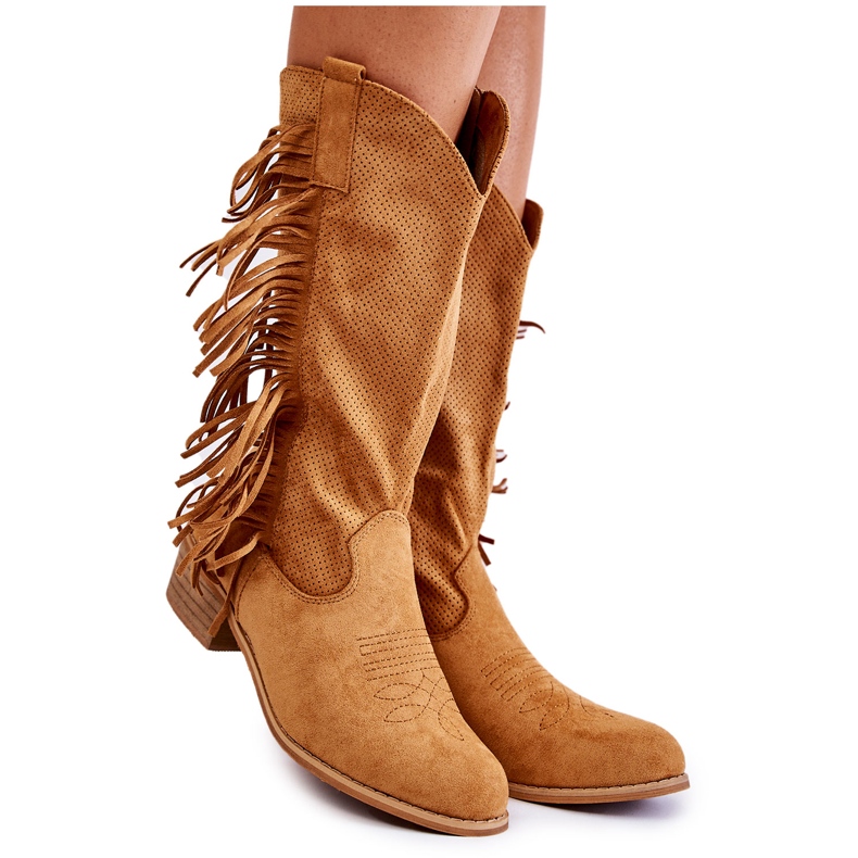 PG2 Santiags Femme Daim À Franges Camel Haddy brun