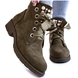 Bottes zippées isolées en daim avec perles, vert Perla