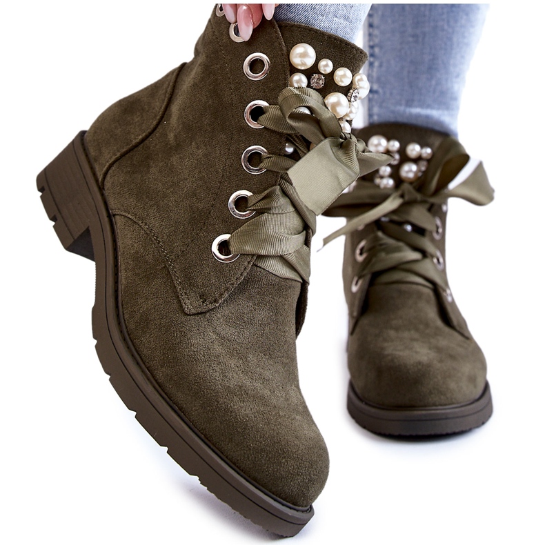 Bottes zippées isolées en daim avec perles, vert Perla Bottes zippées isolées en daim avec perles, vert Perla