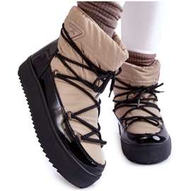 PM1 Bottes De Neige À Lacets À La Mode Pour Femmes Beige-Noir Carrios