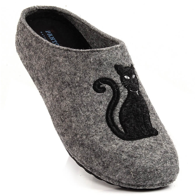 Chaussons feutre femme maison avec un chat gris Panto Fino KK267047