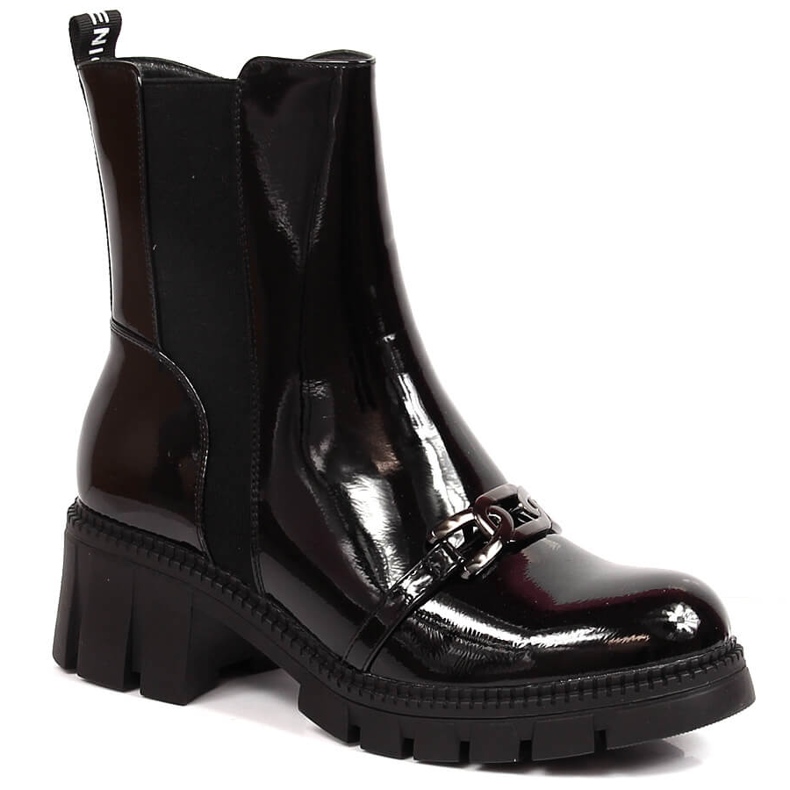 Bottes laquées sur un bloc et une plate-forme avec une chaîne, Potocki chaud noir le noir