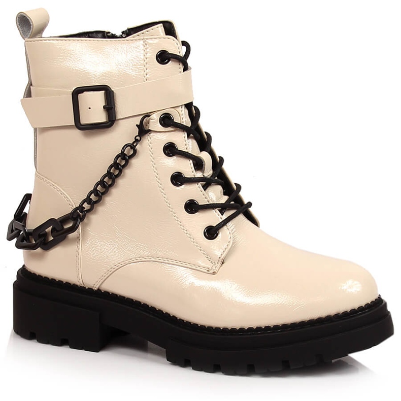 Laura La.Fi Bottines femme en cuir verni avec chaîne, isolées, beige La.Fi Laura La.Fi Bottines femme en cuir verni avec chaîne, isolées, beige La.Fi