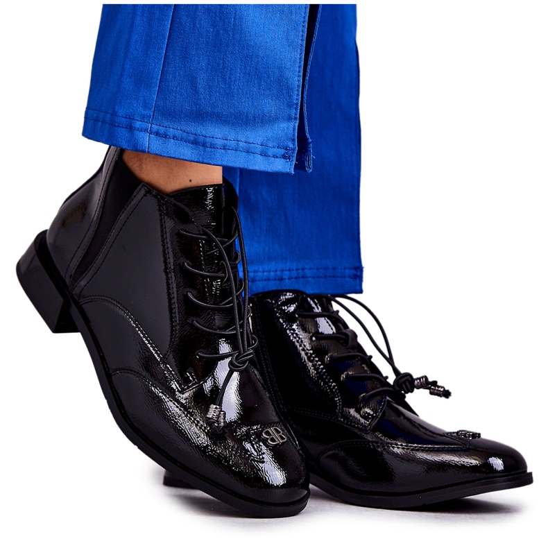 S.Barski Bottines vernies avec décoration, noir le noir