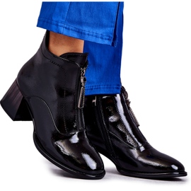 S.Barski Bottines en cuir verni avec fermetures éclair pour femmes, noir le noir S.Barski Bottines en cuir verni avec fermetures éclair pour femmes, noir le noir