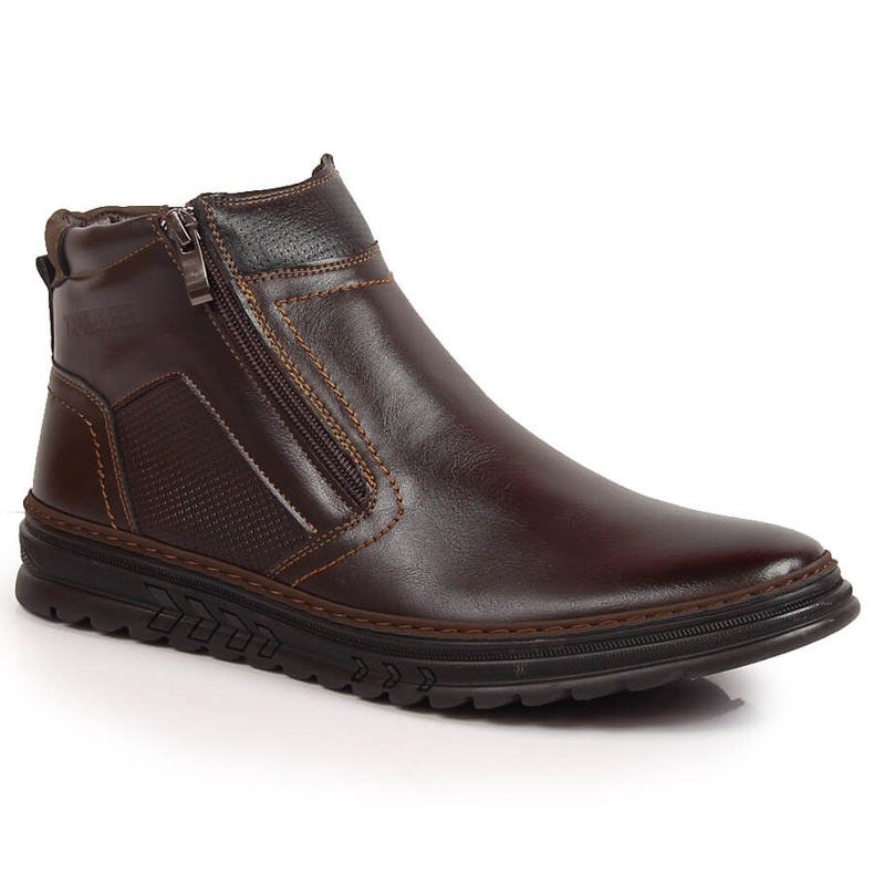Chaussures homme en cuir marron avec fermetures éclair, marron T.Sokolski brun