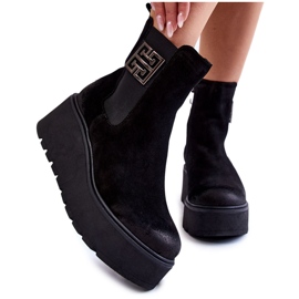 PL5 Bottes en daim pour femmes sur la plate-forme Savira noire massive