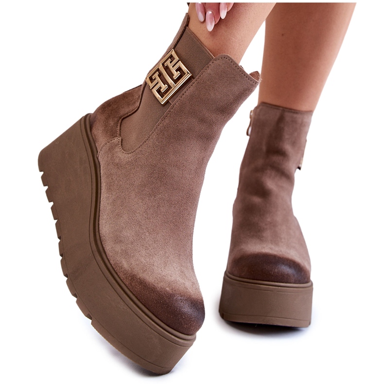 PL5 Bottes en daim pour femmes sur une plate-forme massive Marron clair Savira brun