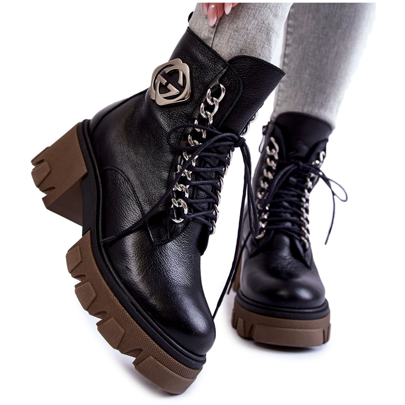 PL5 Bottes chaudes Raynes en cuir noir avec fermeture éclair le noir