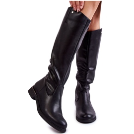 Sergio Leone Bottes en cuir à talon plat pour femmes Noir Asturio le noir