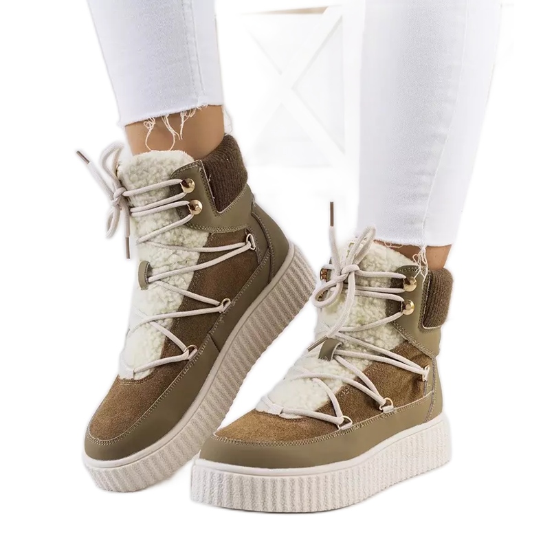 PA1 Bottes de neige vertes pour femmes de Laursen beige brun kaki