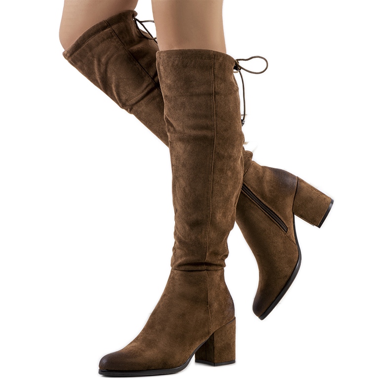 PA1 Bottines à talons en daim camel Georgie brun