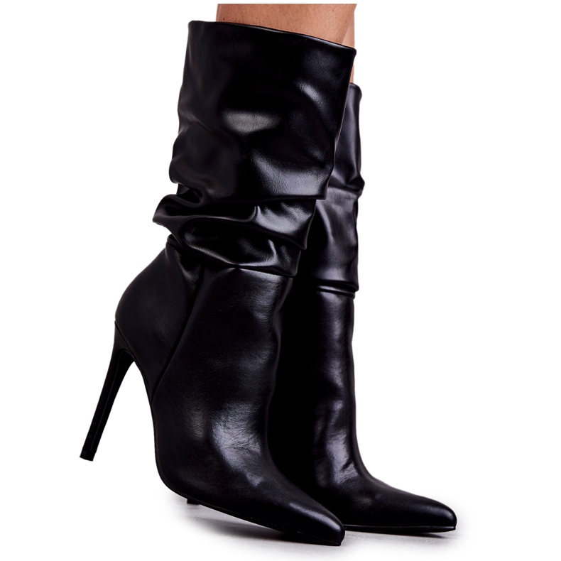 WS1 Bottes en éco-cuir froissé à talon haut Noir Caren S1707 le noir