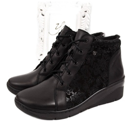 Bottines femme en cuir noir à talon compensé, Helios 537 noir le noir