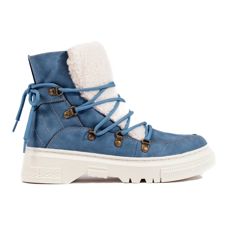 Boots de neige femme bleues avec peau de mouton