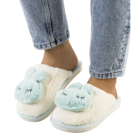PA1 Chaussons bleus avec un lapin lapin blanc multicolore