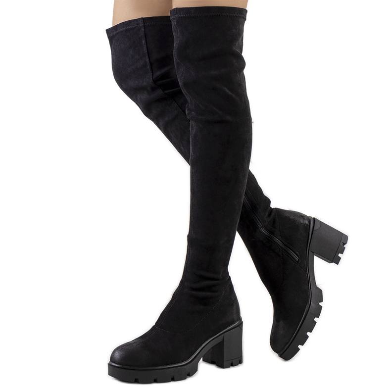 PA1 Bottes hautes en daim noir de Nina le noir