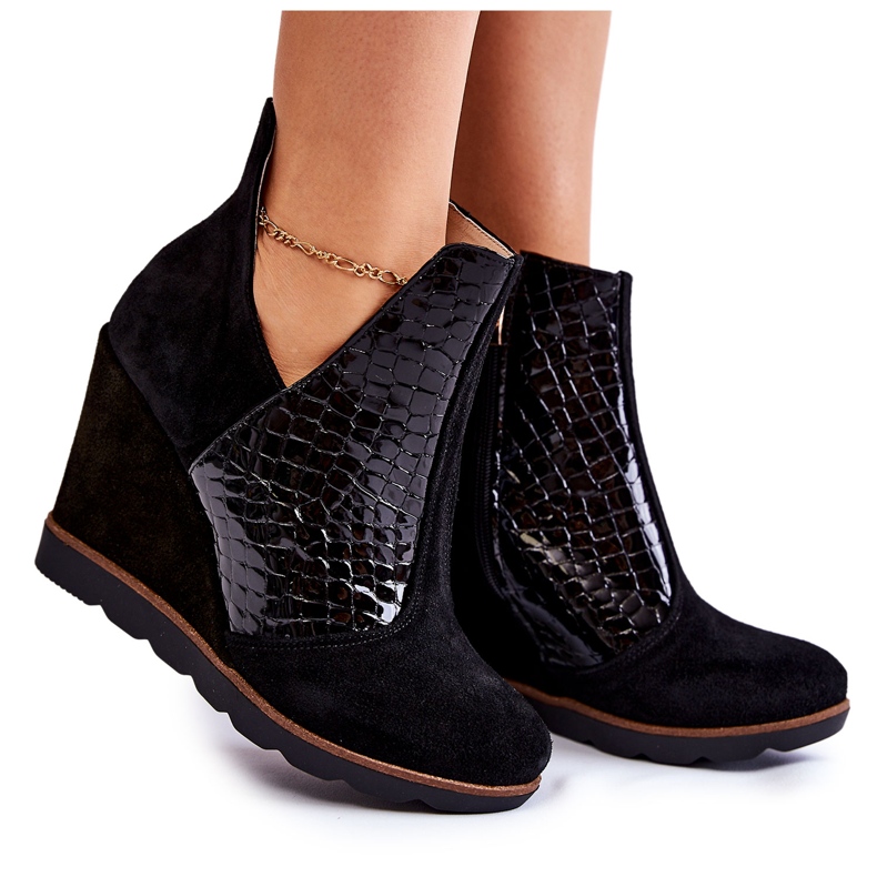 PA2 Bottes compensées Alda en daim noir crocodile le noir