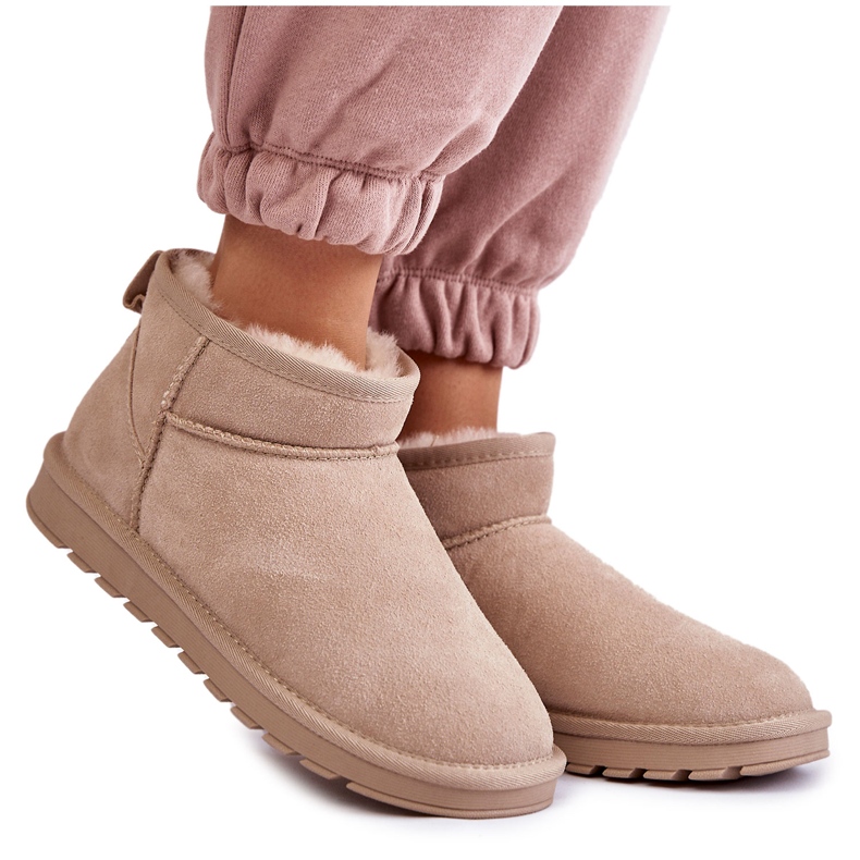 FS1 Bottes De Neige Basses Femme En Daim Beige Clair Shelie