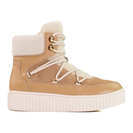 Bottes de neige en cuir beige pour femmes Shelovet sur la plate-forme brun Bottes de neige en cuir beige pour femmes Shelovet sur la plate-forme brun