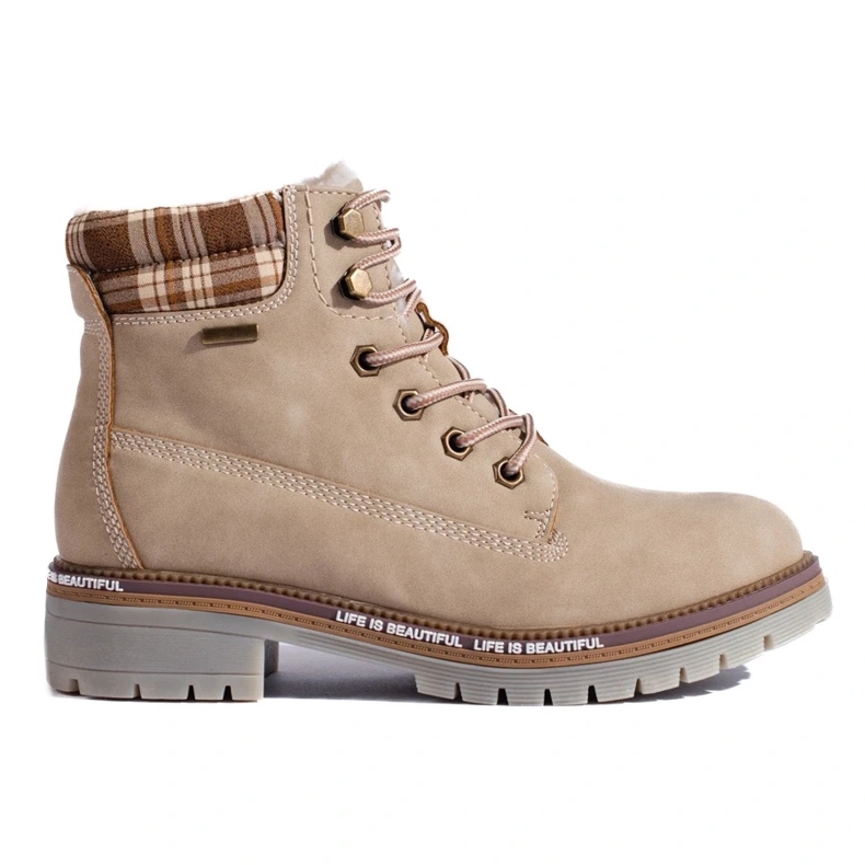 Bottes de randonnée Shelovet beiges pour femmes en cuir écologique brun Bottes de randonnée Shelovet beiges pour femmes en cuir écologique brun