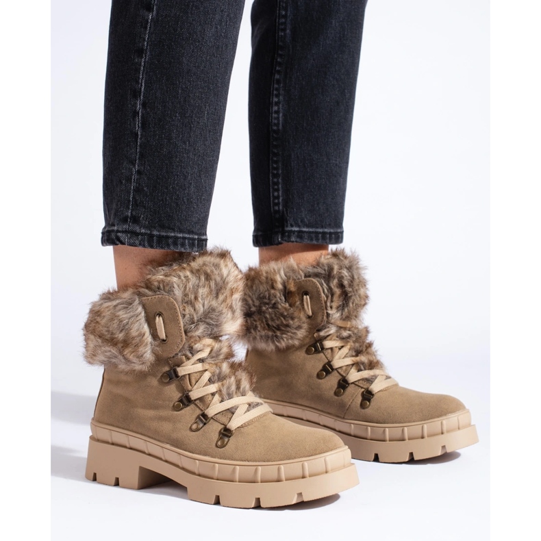 Bottines femme marron avec fourrure beige