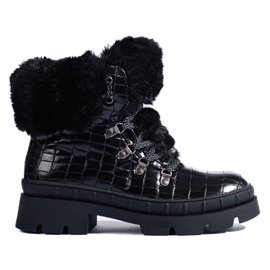 Bottines femme noires avec fourrure le noir