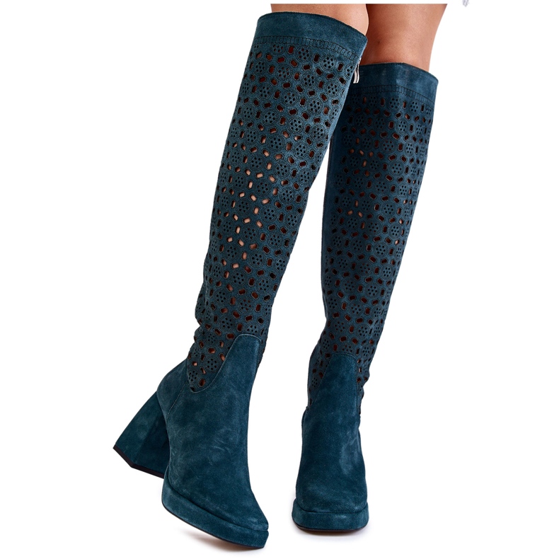 PA2 Bottines Daim Ajourées Sur Talons Hauts Vert Castres multicolore