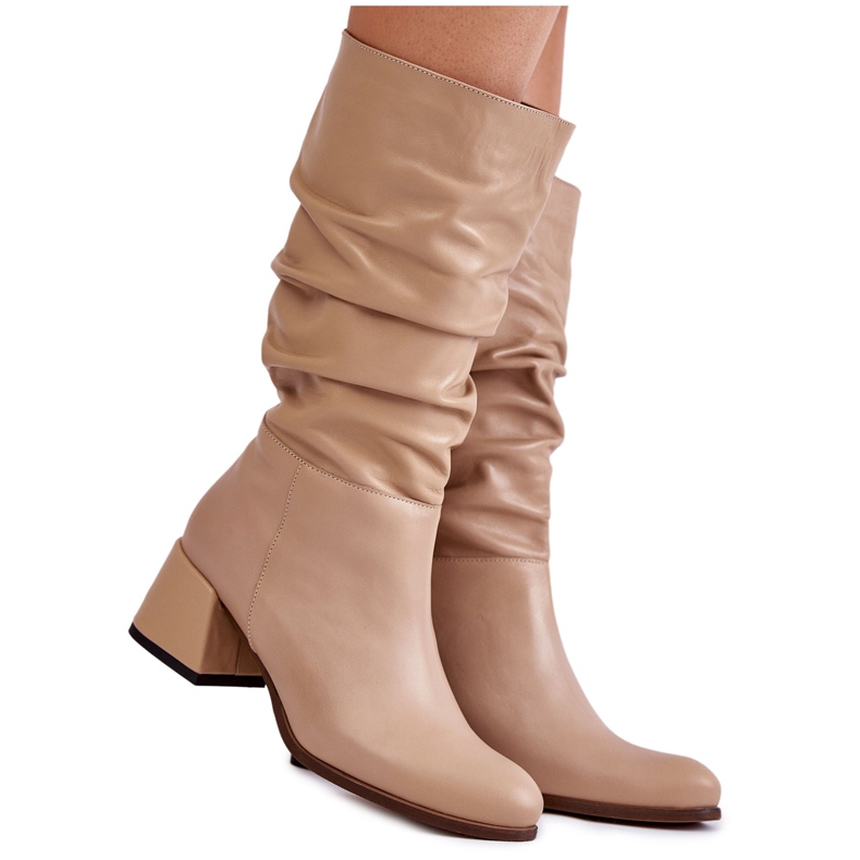 PA2 Bottes Femme Cuir Froissé Beige Alfra