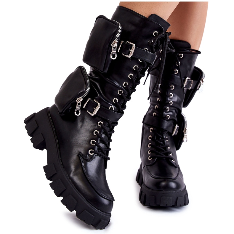 PG2 Bottes À Lacets Avec Reins Pour Femmes Noir Mirrano le noir