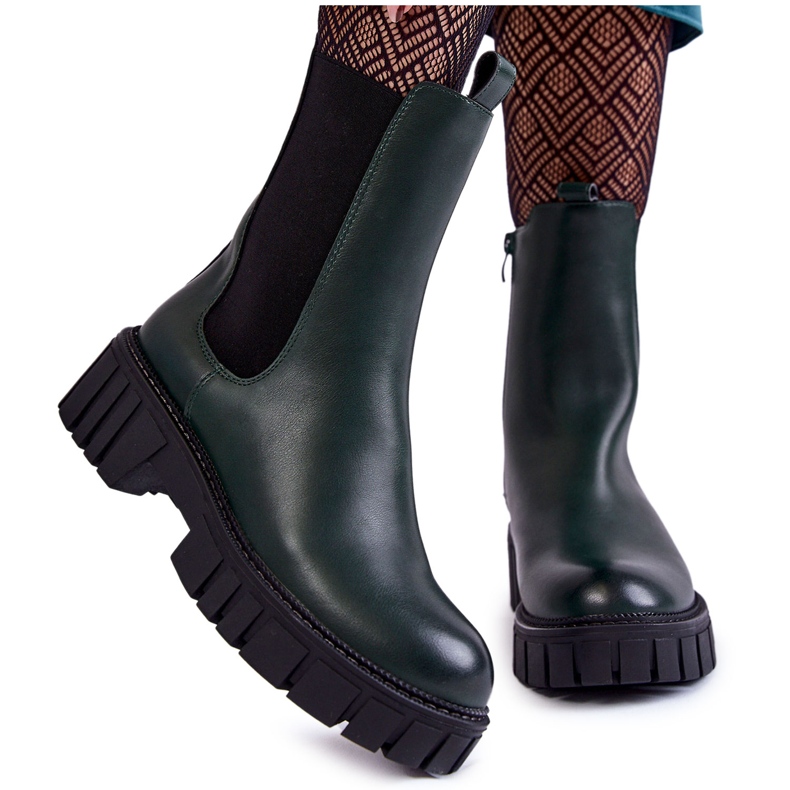 Sergio Leone Bottes pour femmes en cuir sur la plate-forme verte Bente
