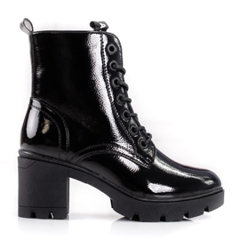 Bottes de travail laquées pour dames à talon haut noir