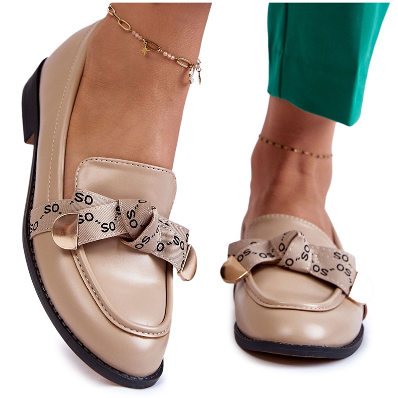 WS1 Mocassins Femme En Cuir Avec Nœud Dayes Beige