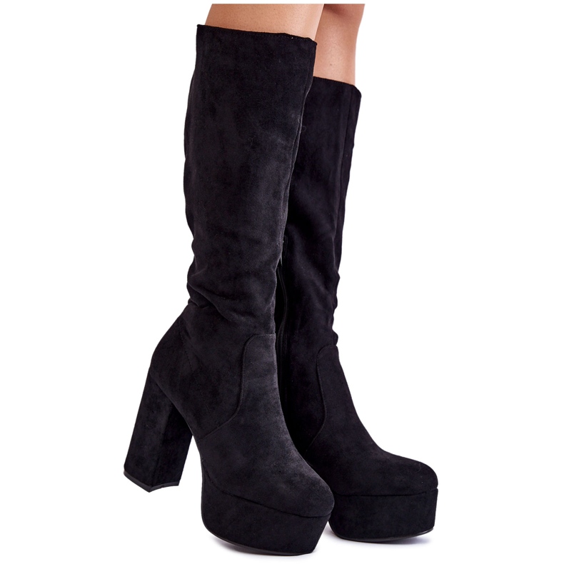 PA1 Bottes en daim sur talons massifs et plateforme Nevira noire le noir