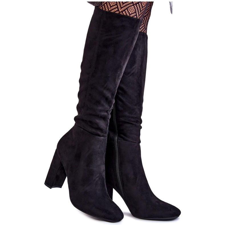 PA1 Bottes Chaudes En Daim Sur Un Talon Noir Obsessive le noir