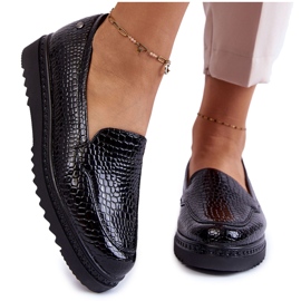 Vinceza Mocassins Laqués Motif Crocodile Sur Plateau Diane Noir