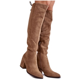 Vinceza Bottes Femme À Talon Daim Beige Corrig