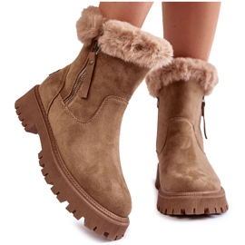 Vinceza Bottes Rezan en daim beige avec fourrure et fermeture éclair
