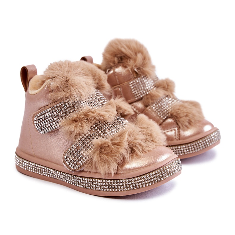 Bottes De Neige Chaudes En Cuir Pour Enfant Doré Leela d'or
